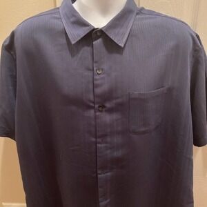 Van Heusen Mens Button Up Shirt Short Sleeve Striped Faux Linen Size XXL 18-18.5